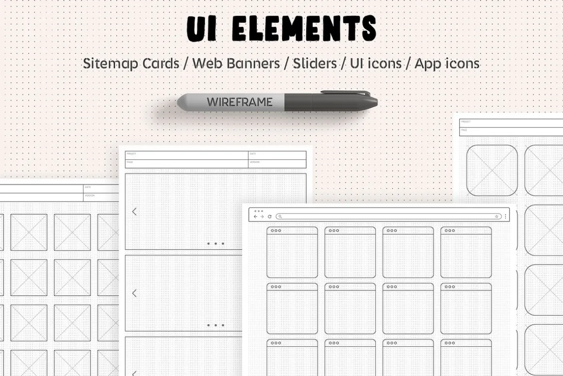 Wireframe Sketchsheet with Stencils
