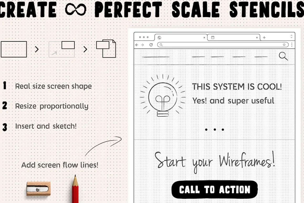 Wireframe Sketchsheet with Stencils