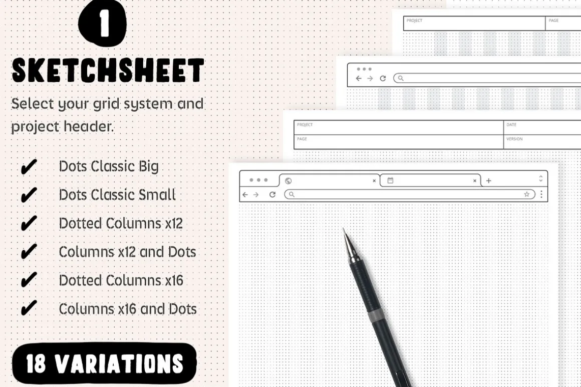 Wireframe Sketchsheet with Stencils