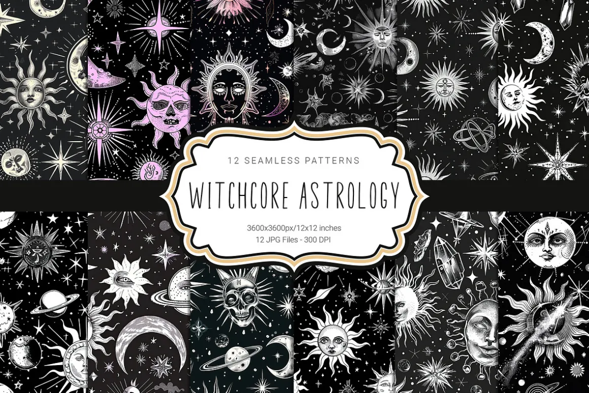 Witchcore Astrology Seamless Pattern