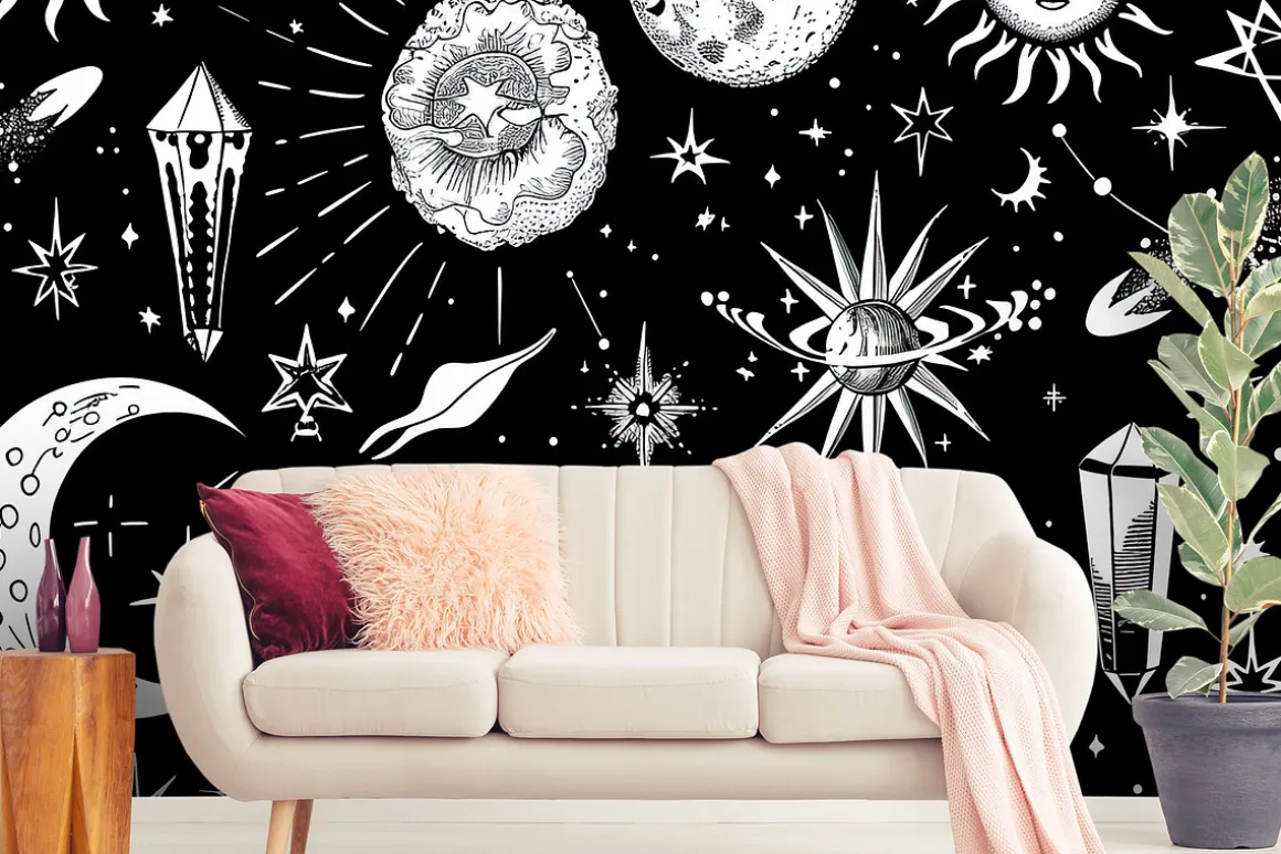 Witchcore Astrology Seamless Pattern