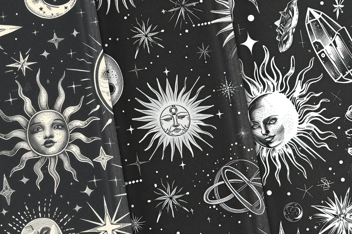Witchcore Astrology Seamless Pattern
