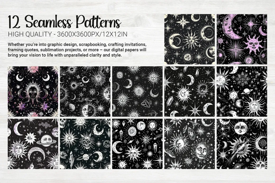 Witchcore Astrology Seamless Pattern