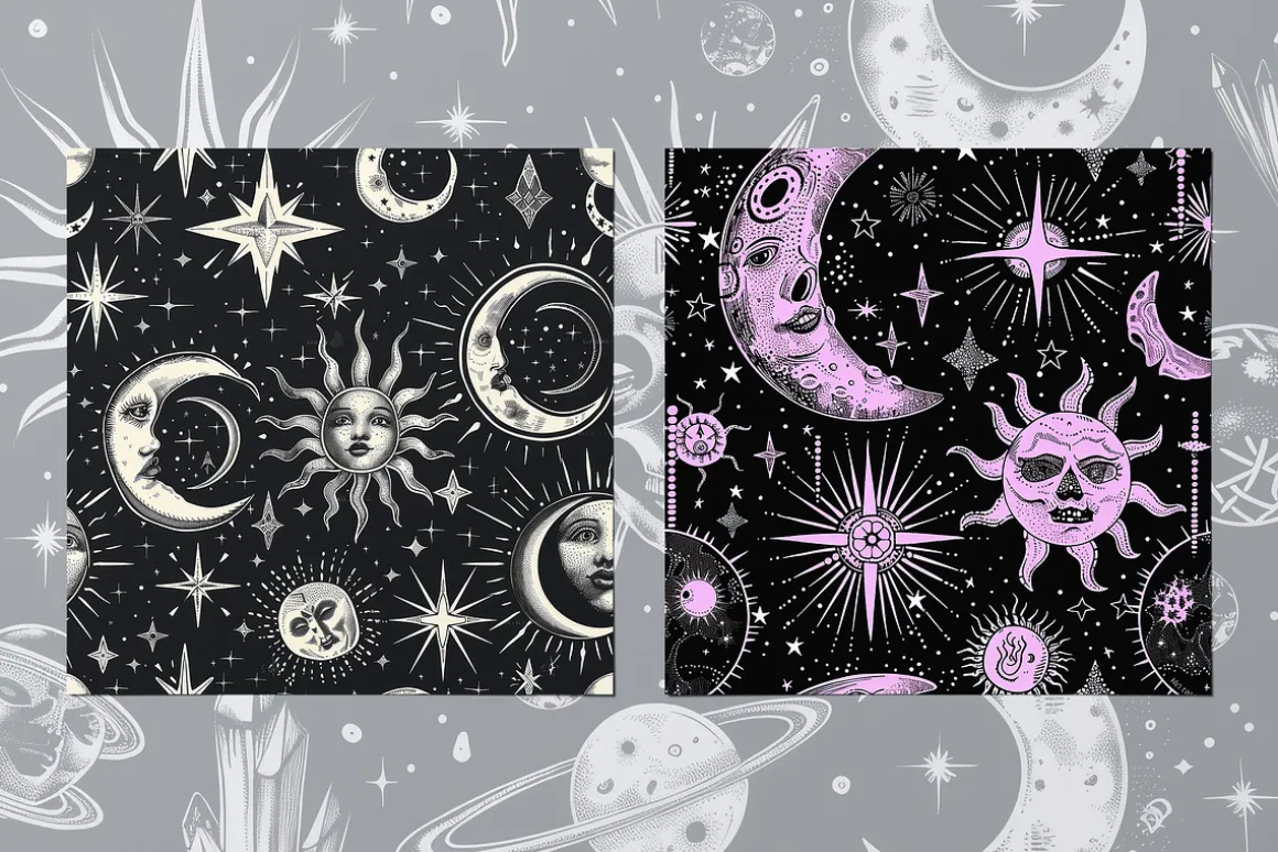 Witchcore Astrology Seamless Pattern