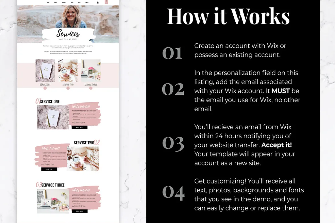 Wix Website Template | Blush & Black