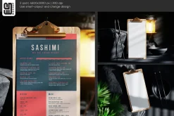 Wooden Menu Holder with Clip Mockup