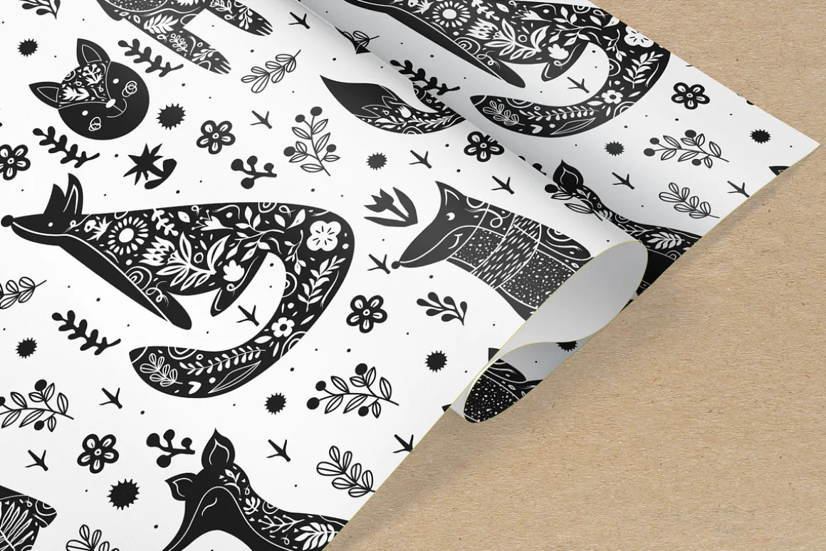 Woodland Animals. Linocut Style
