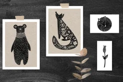 Woodland Animals. Linocut Style