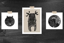Woodland Animals. Linocut Style