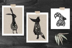 Woodland Animals. Linocut Style