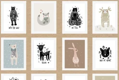 Woodland Animals. Linocut Style
