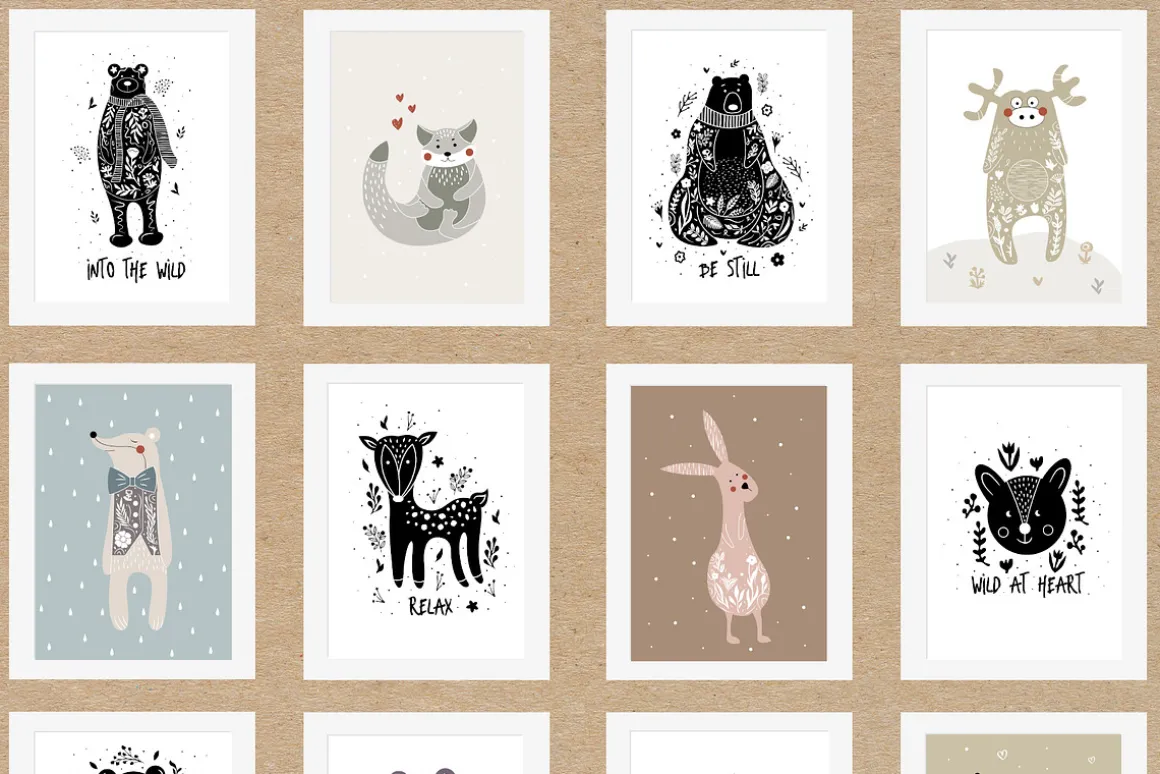 Woodland Animals. Linocut Style