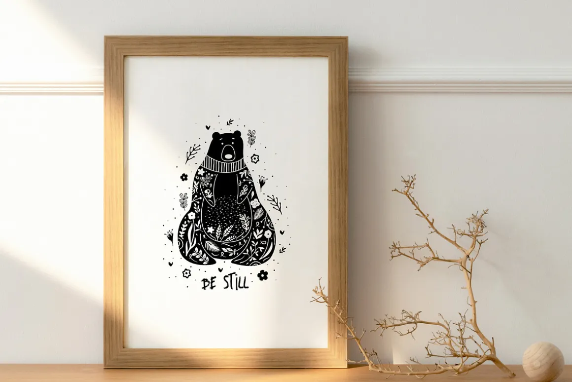 Woodland Animals. Linocut Style