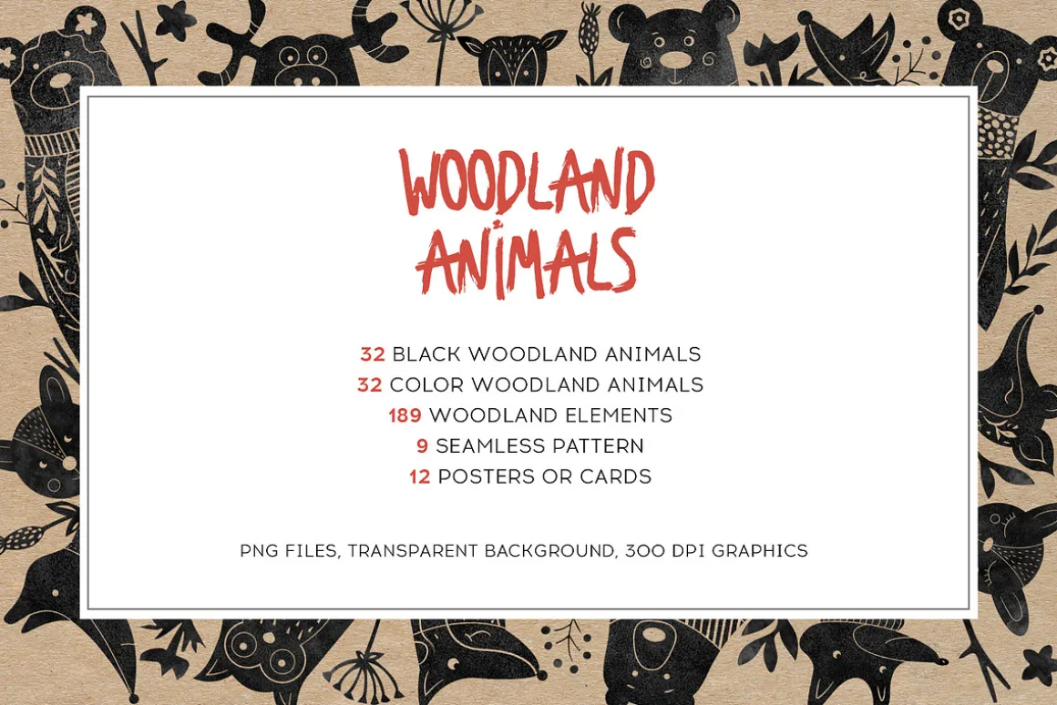 Woodland Animals. Linocut Style