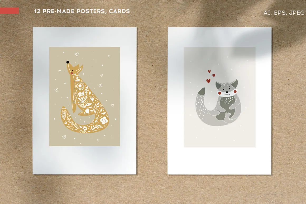 Woodland Animals. Linocut Style