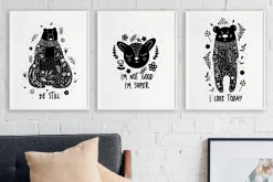 Woodland Animals. Linocut Style