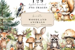 Woodland Watercolor Animals Clipart