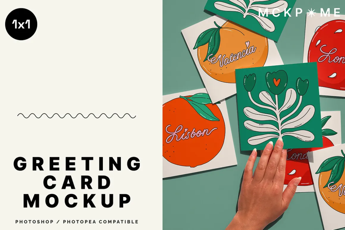 1x1 Many square postcards mockup