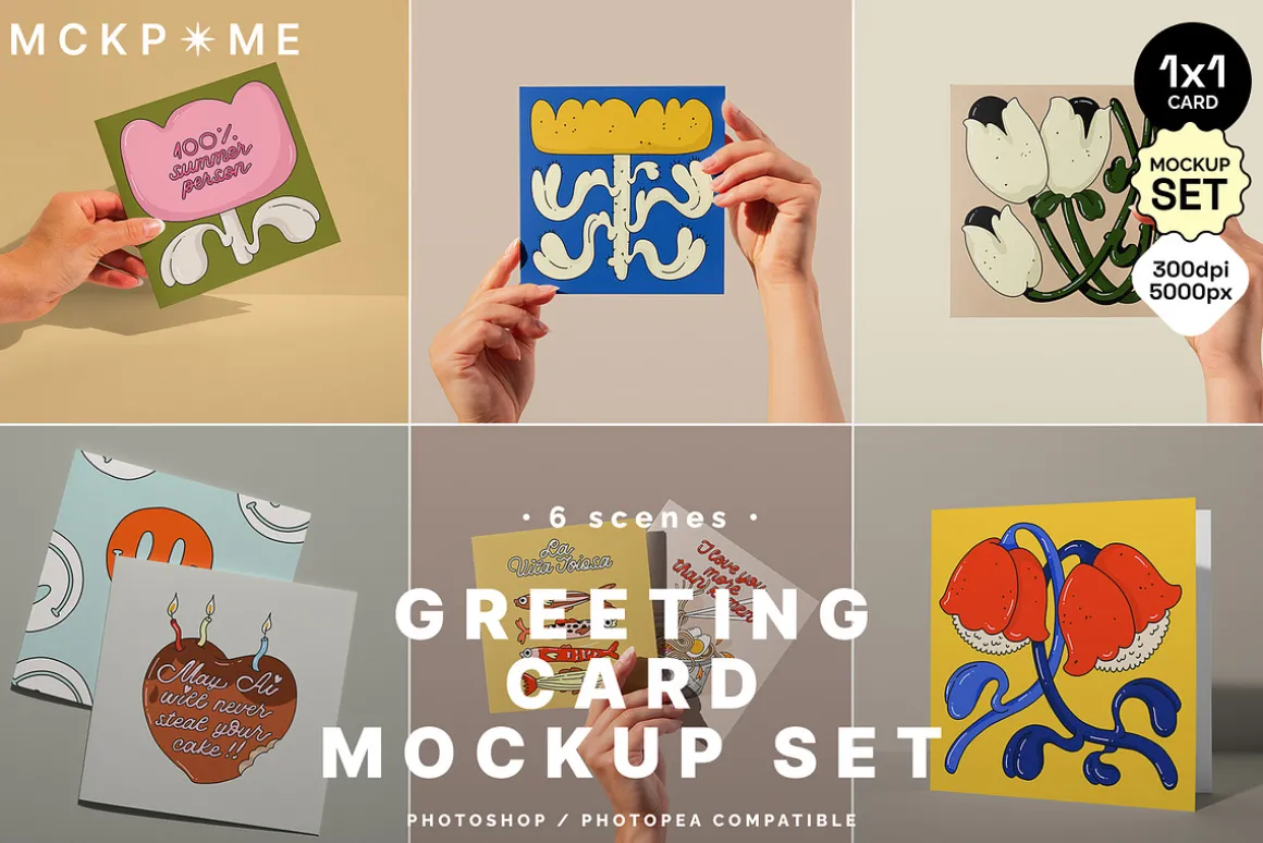 1x1 Square greeting cards mockup set
