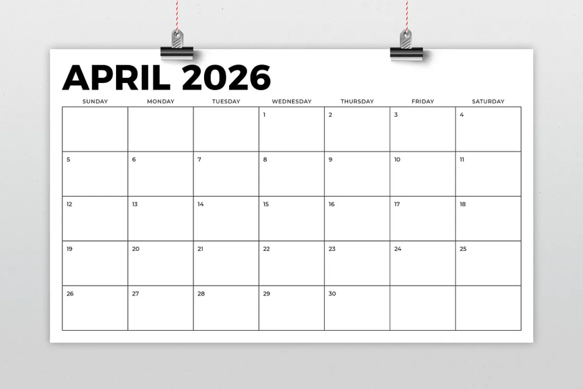 2026 8.5x14 Inch Bold Calendar