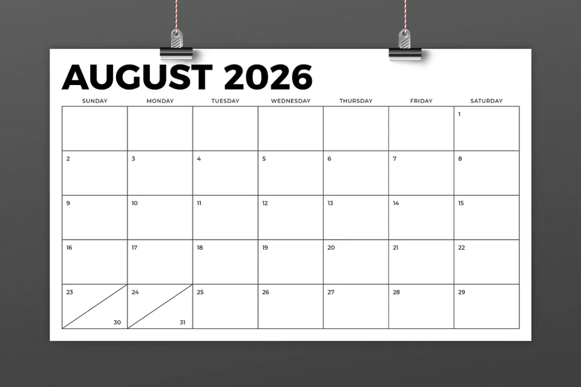 2026 8.5x14 Inch Bold Calendar