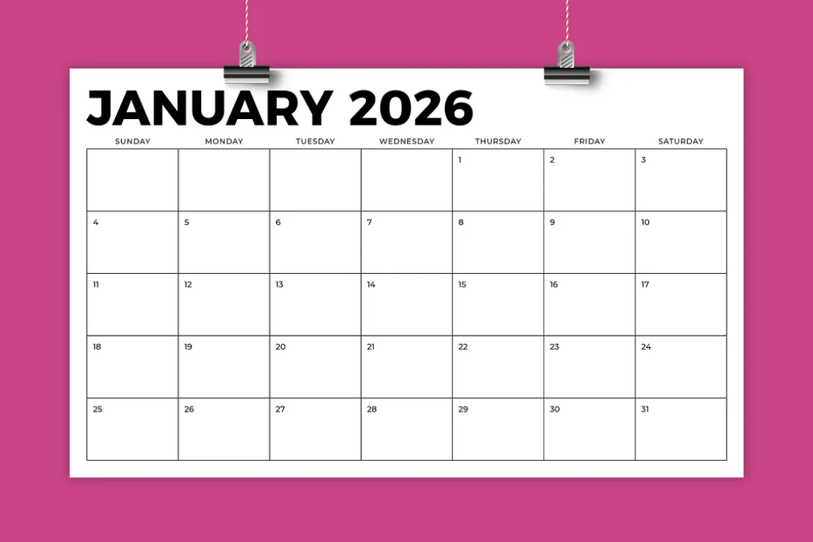 2026 8.5x14 Inch Bold Calendar