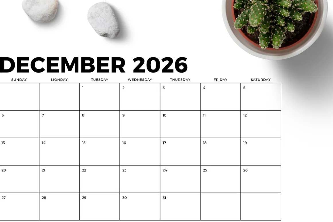 2026 8.5x14 Inch Bold Calendar