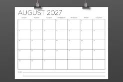 2027 8.5 x 11 Inch Calendar Template