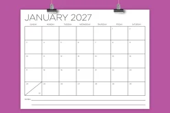 2027 8.5 x 11 Inch Calendar Template