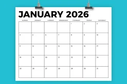 2026 8.5 x 11 Inch Calendar Template