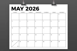 2026 8.5 x 11 Inch Calendar Template