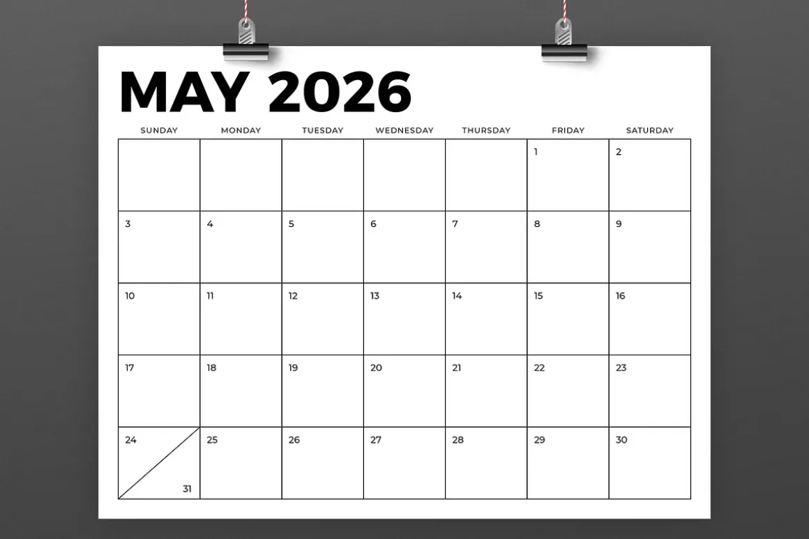 2026 8.5 x 11 Inch Calendar Template
