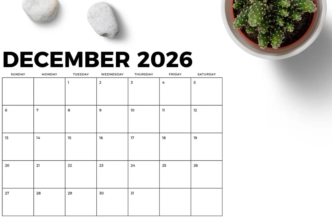 2026 8.5 x 11 Inch Calendar Template