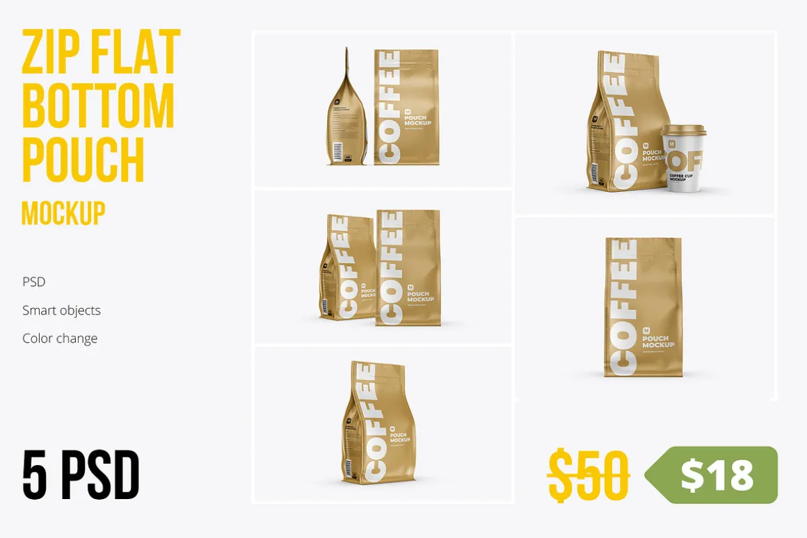 Zip Flat Bottom Pouch mockup 5PSD